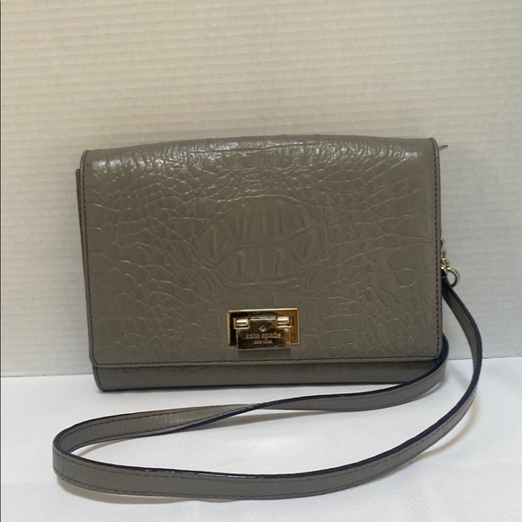 Kate Spade Crocodile Leather Crossbody Bag Gray - Picture 1 of 16
